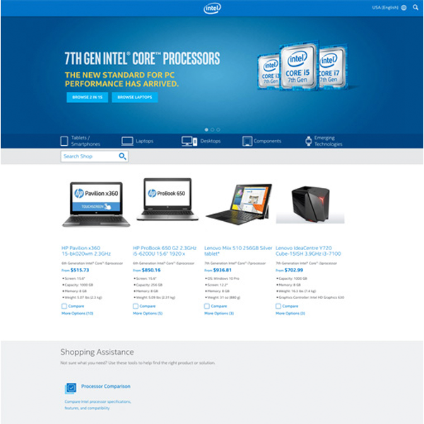 Shop Intel Web Site Screen